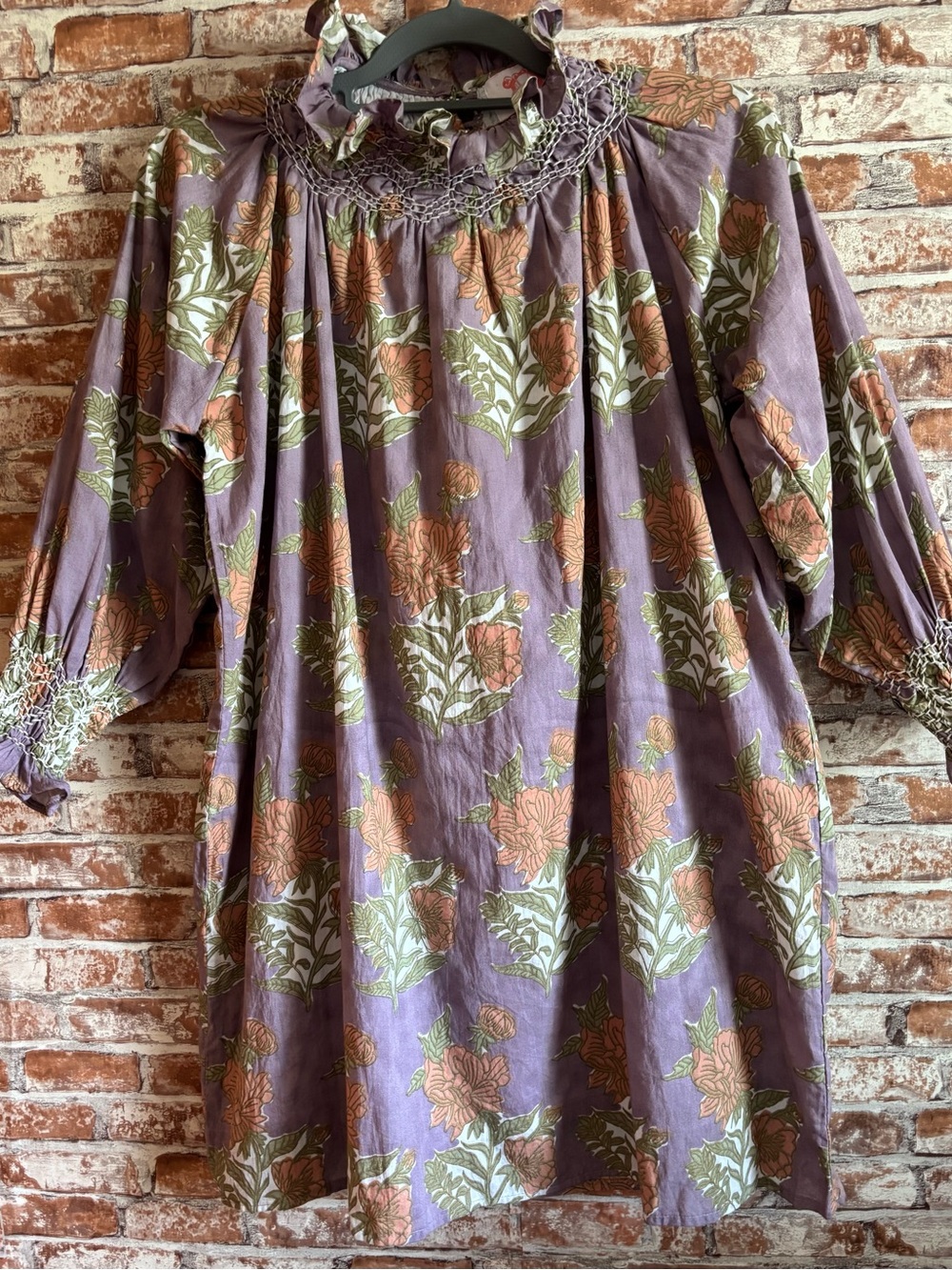 Victoria Dunn Dress with Smocked Neck and Wrist